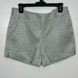 Cache Geo Pattern Flat Front Mid Rise Shorts In Silver Gray Size 10